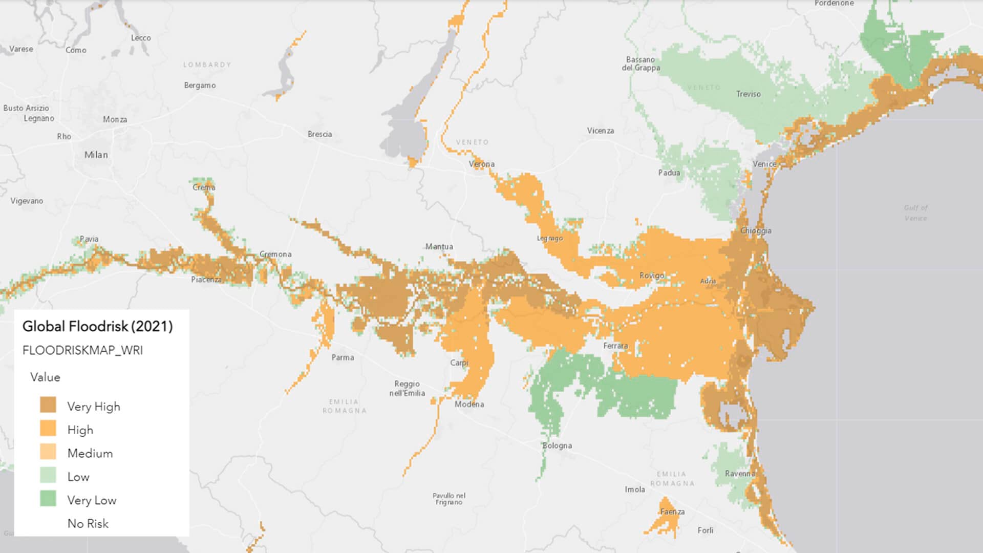 A map of color-coded risks, part of a climate risk assessment