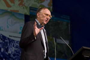 Photo of Jack Dangermond speaking at the 2009 Esri User Conference Photo of Jack Dangermond speaking at the 2009 Esri User Conference