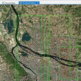 A satellite image shows a map with rivers and data points