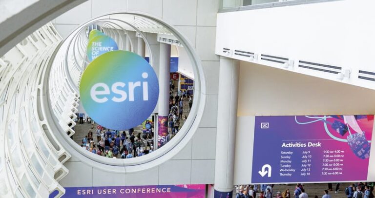 A view of the first floor of the San Diego Convention Center from the top of the escalator during the Esri User Conference
