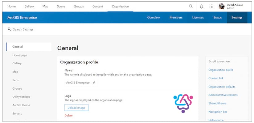 The information under the Organization tab in ArcGIS Enterprise