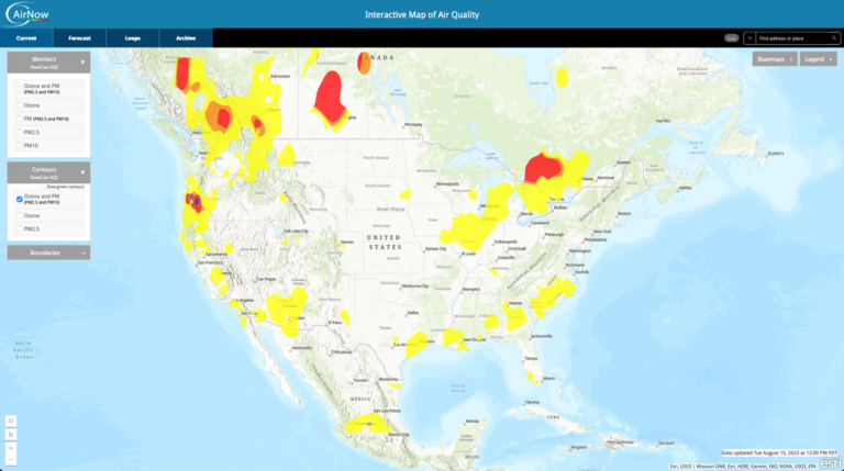 The AirNow interactive map