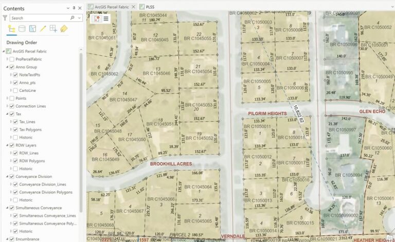A street map shows land parcels across a few blocks.