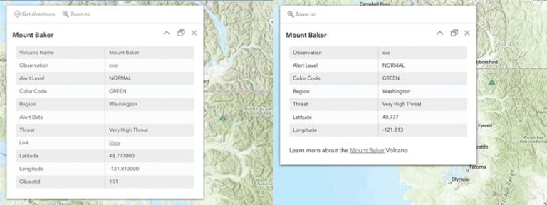 Two pop-ups, with the left one showing all the fields and the right one showing only the fields that have meaningful data in them