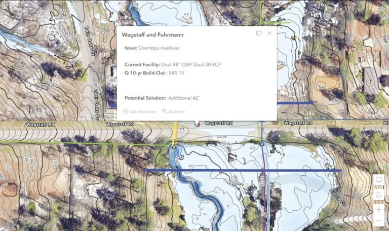 A topographic map shows a particular site with descriptive text including the site’s issue to be addressed and a potential solution.