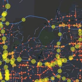 A snapshot of a city map with dots