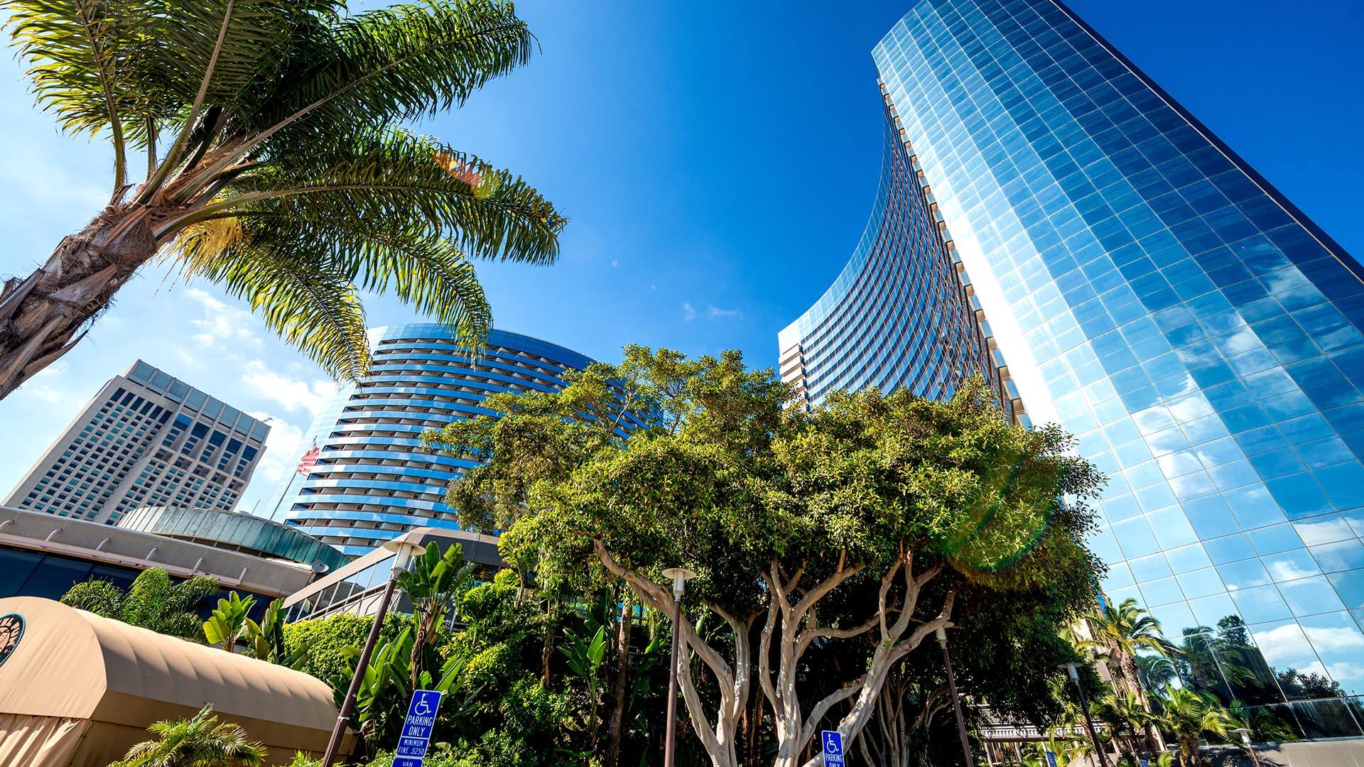 A Marriott property in San Diego, including two glass-facade towers