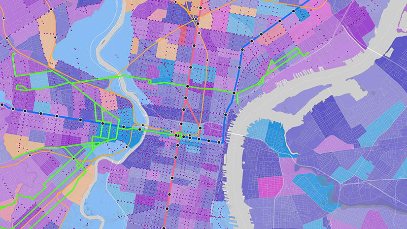 A map with colored blocks and data points indicates the value of managing a mobile enterprise