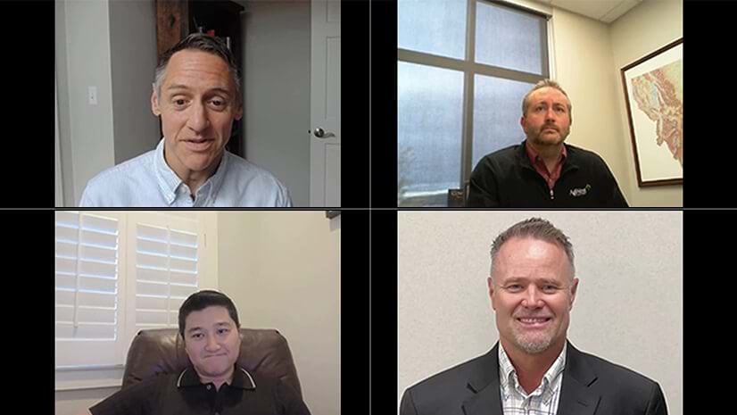 A screenshot of a webcast featuring SMEs from Chick-fil-A, ConocoPhillips, and AgWest