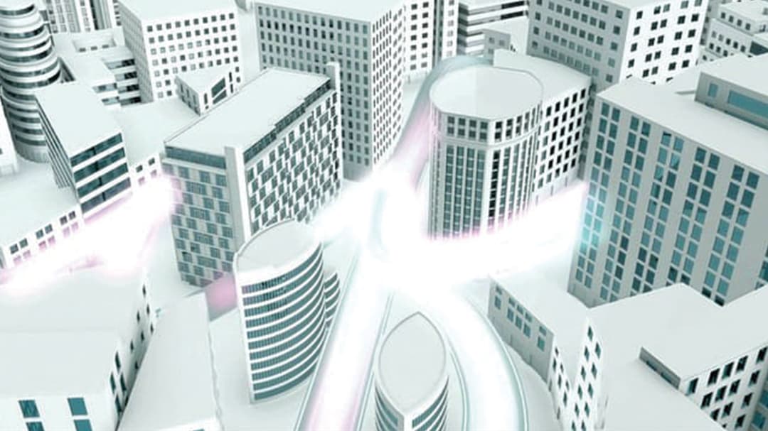رسم توضيحي لمدينة حديثة مصممة باستخدام CityEngine مع الإضاءة