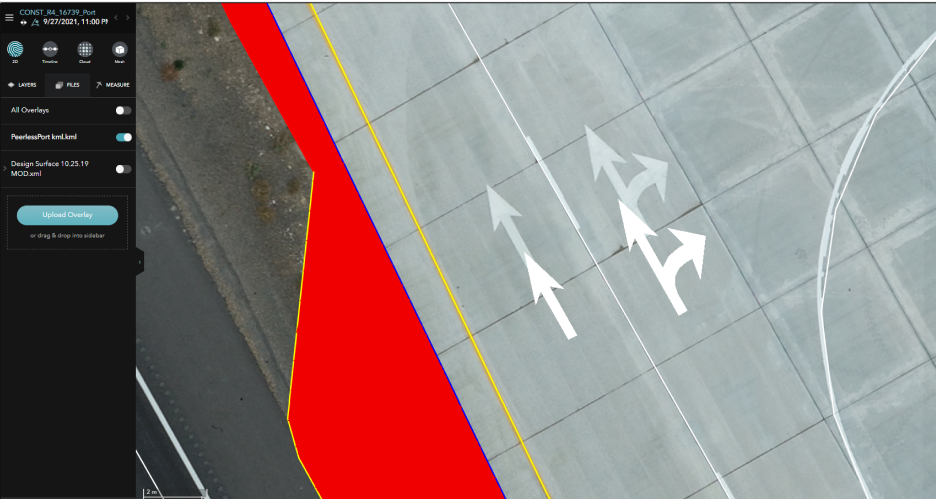 يساعد تحليل الصور الجوية إدارة النقل بولاية يوتا على مقارنة العلامات الموجودة في تصميمات مشروع الطرق بما تم تنفيذه بالفعل في موقع البناء