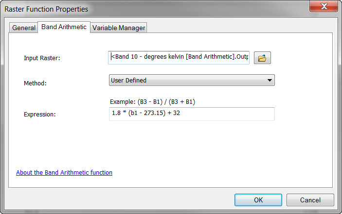 Conversion to degrees Fahrenheit with Band Arithmetic