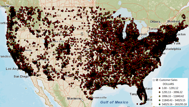 100,000 point visualization of customer sales