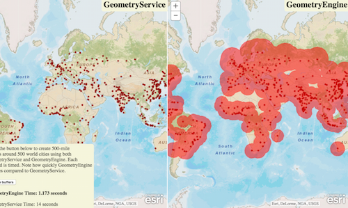 Click to open app comparing GeometryEngine's performance vs GeometryService