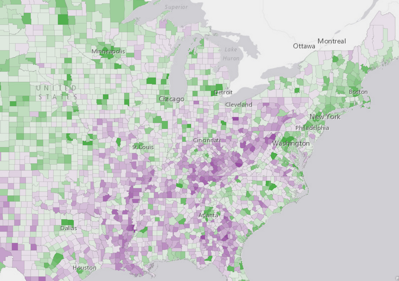 Opacity reveals the strength of the majority variable: attended some college vs. those who didn't