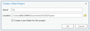 Create a project dialog box
