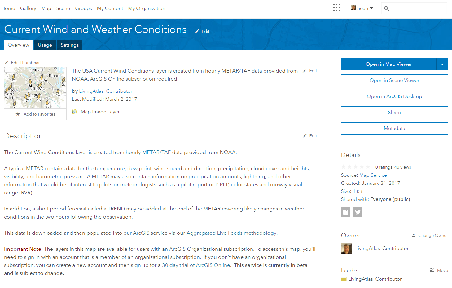 ArcGIS Online Item Details page