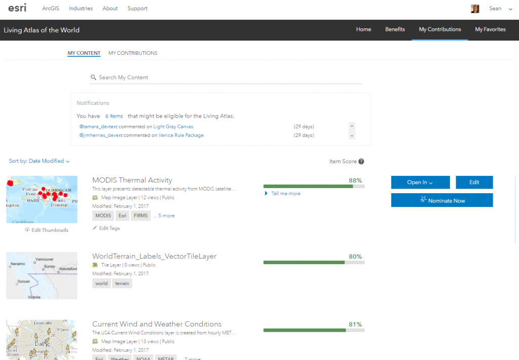 My Contributions, My Content tab