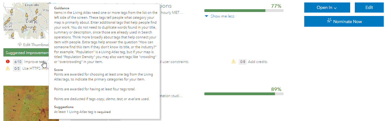Suggested Improvement tooltip