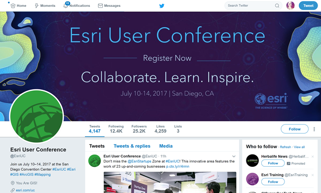 Follow Esri UC on Twitter