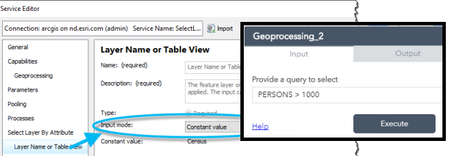 Each parameter can be configured inside the service editor at publish time