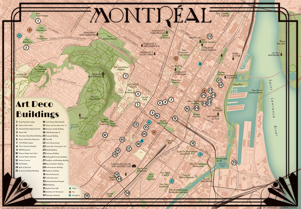 Montreal Art Deco Buildings Map by Sarah Bell