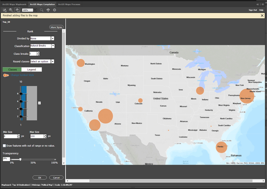 Custom graduated symbology size