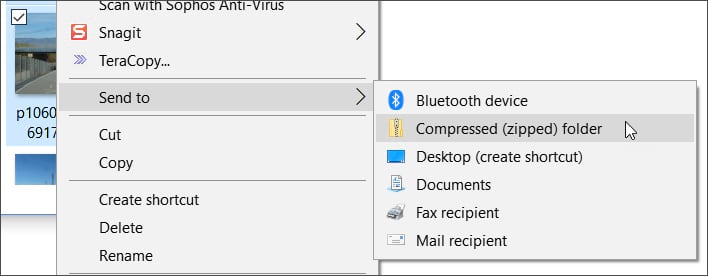 Sent to compressed folder