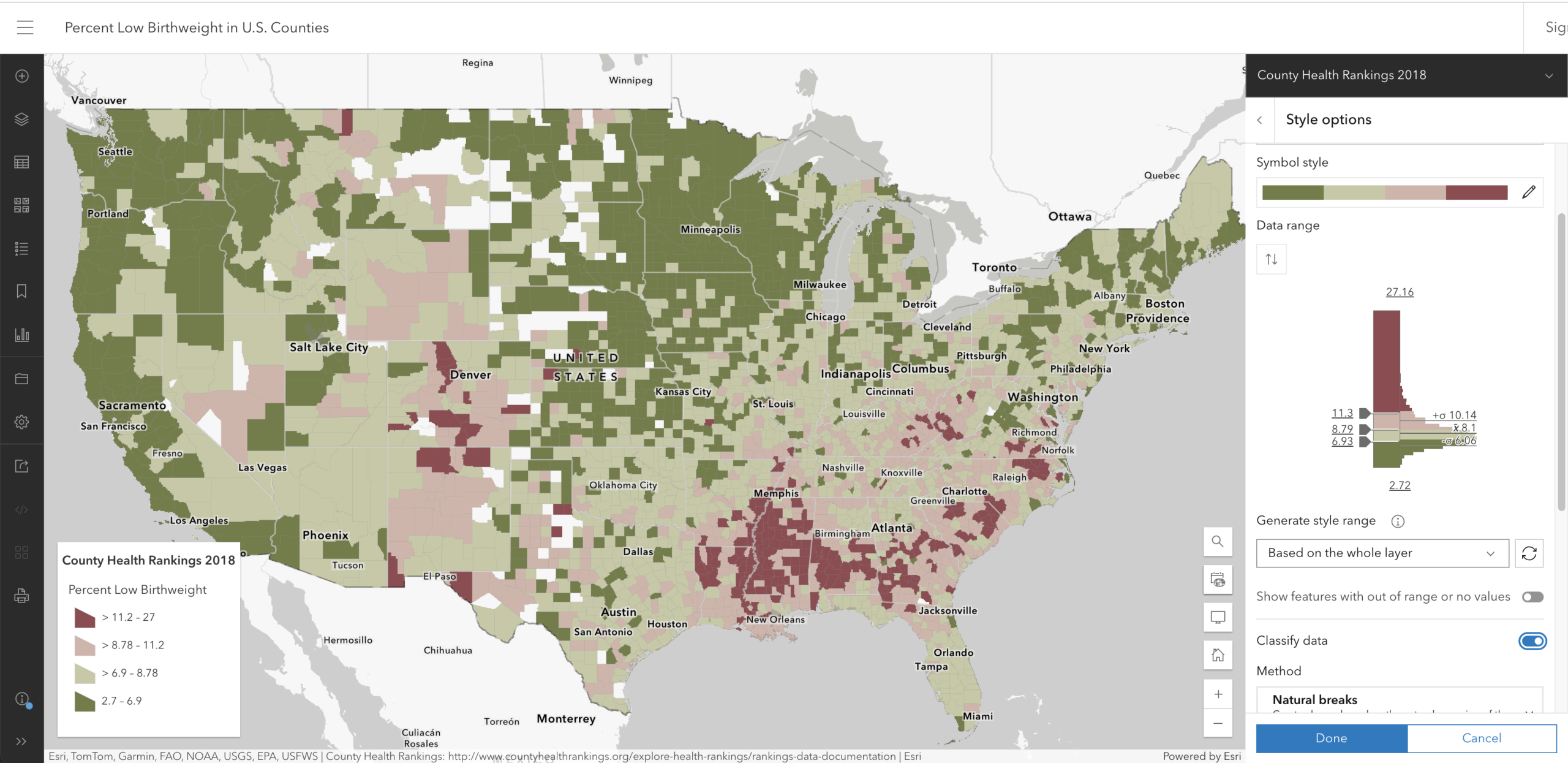 If you must classify, try to use diverging colors to start communicating areas of high/low or good/bad patterns.