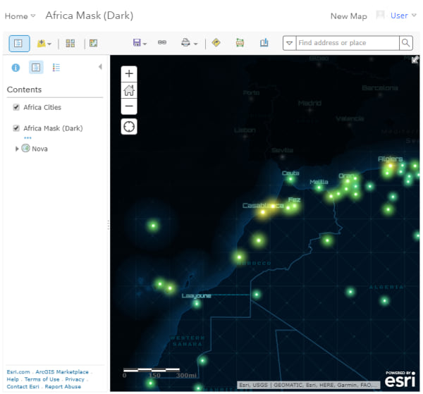 Image of map with Africa Mask (Dark) tile layer