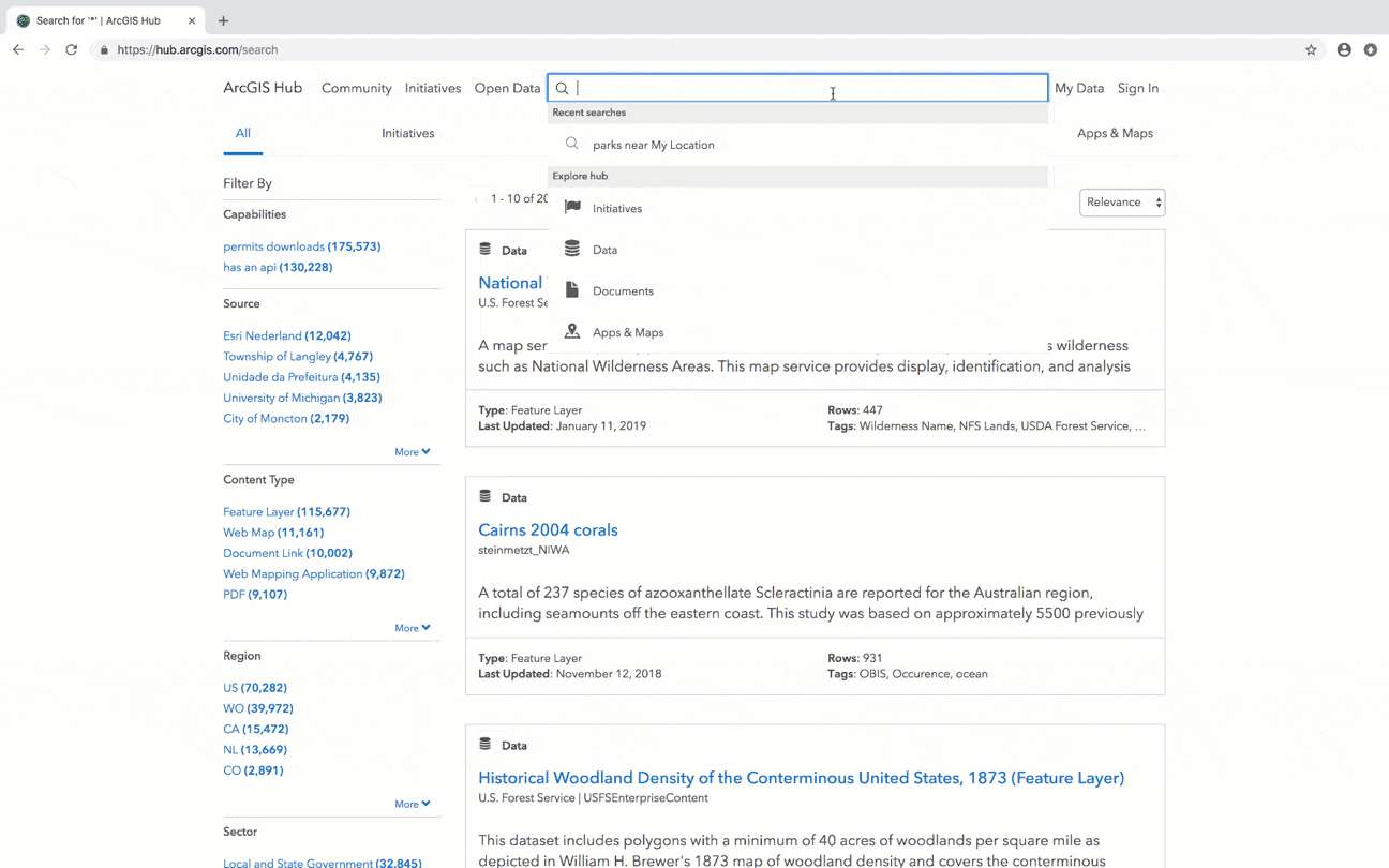 View of search results