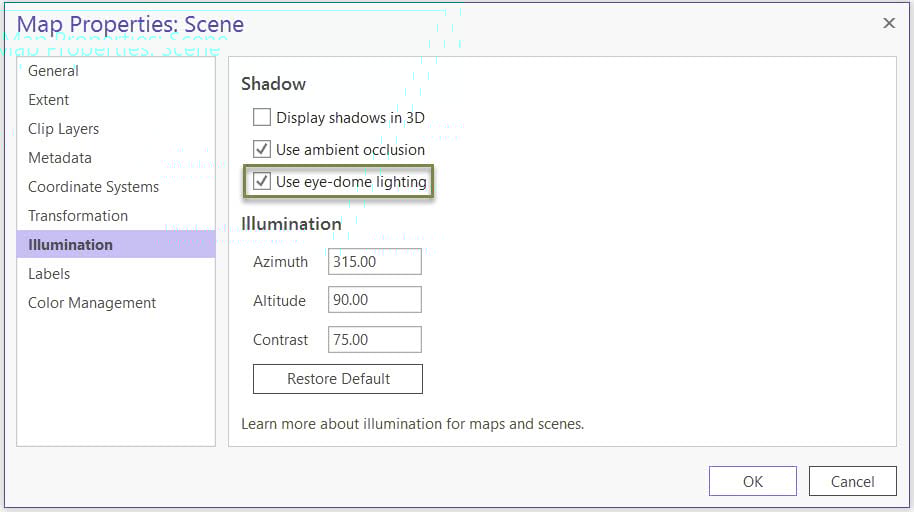Figure 6 EDL settings at Scene's Illumination page