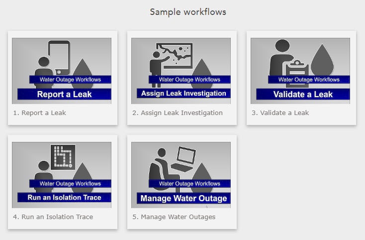 StoryMap gallery of thumbnails created for each Water Outage workflow.