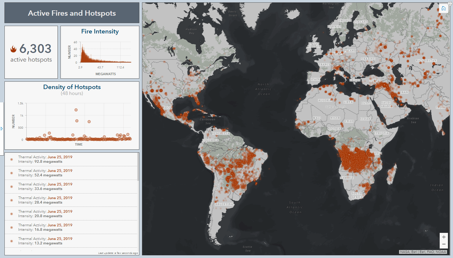 global fires displayed in Operations Dashboard