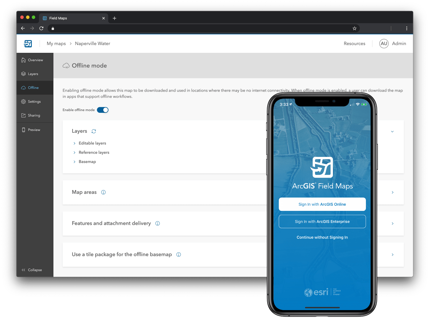 ArcGIS Field Maps mobile and web experience