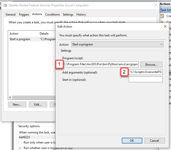 Add an action in Task Scheduler
