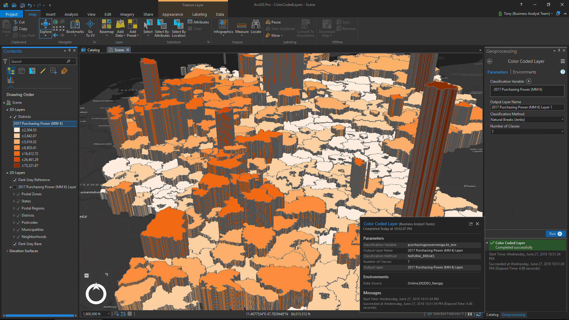 3D map showing purchasing power by district.