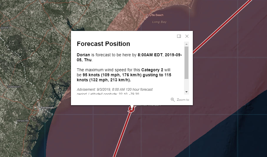 pop-up with storm information