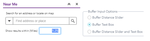 Near Me buffer input options