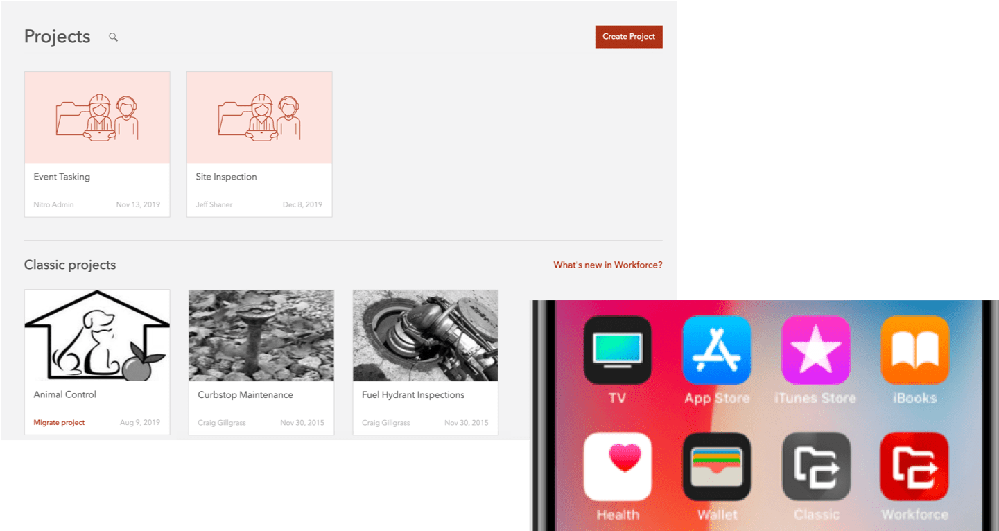 Workforce on your iOS device will say "Classic" and in the web app you can see Classic and New projects