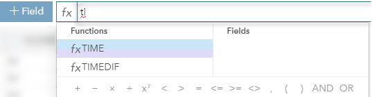 Calculate field for TIME() and TIMEDIF() functions in the data table.