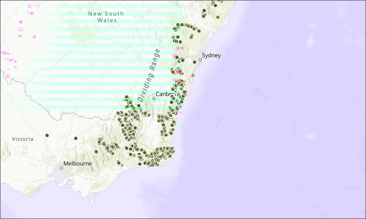 Map showing Melbourne to Sydney