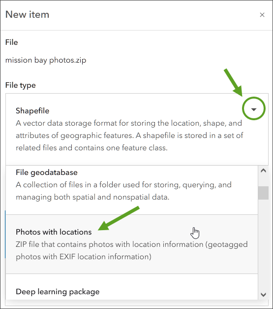 New item from geotagged photos
