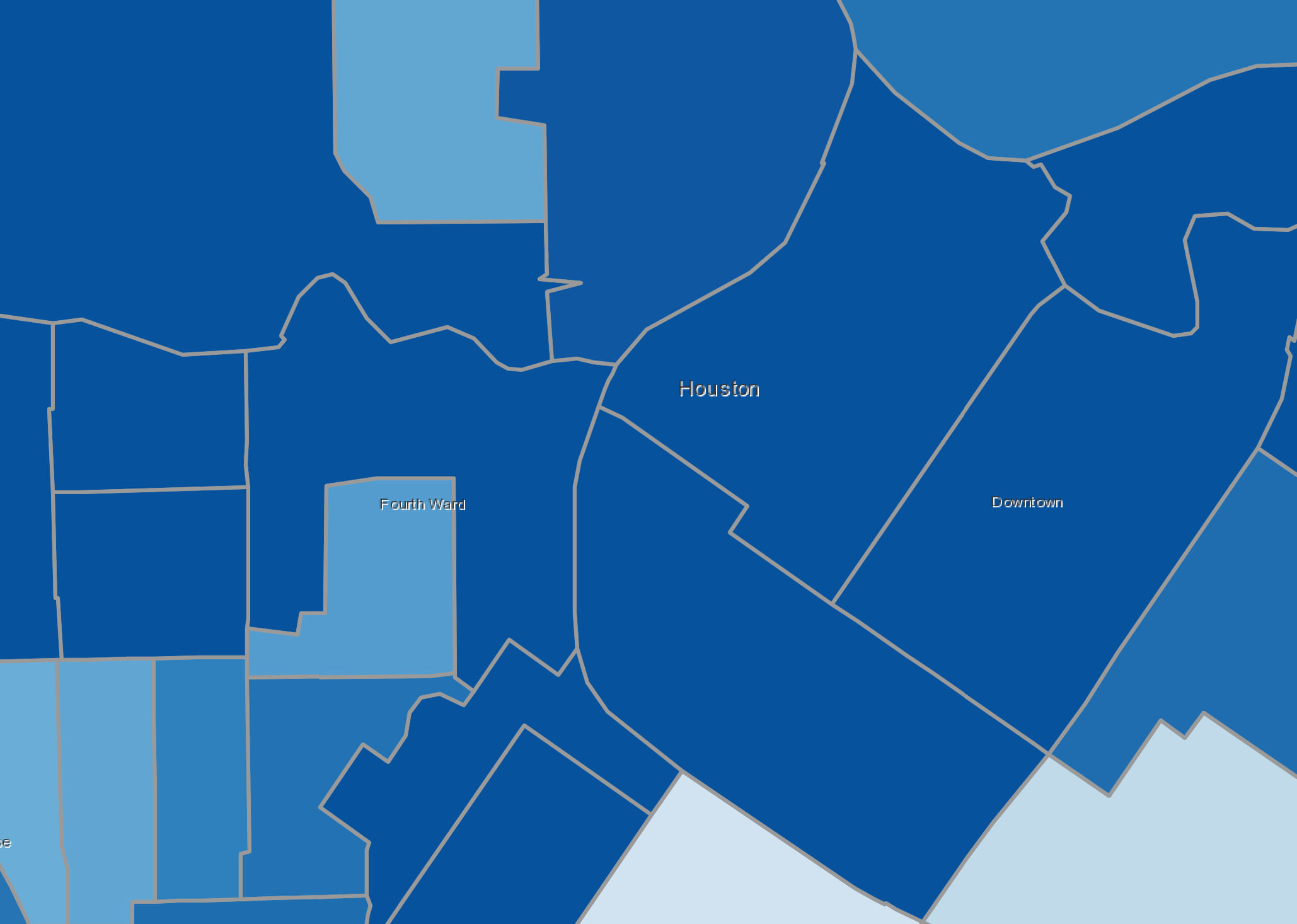 Vacant housing in the Houston Area. While thick outlines don't work well at small scales, they can be effective at large scales.