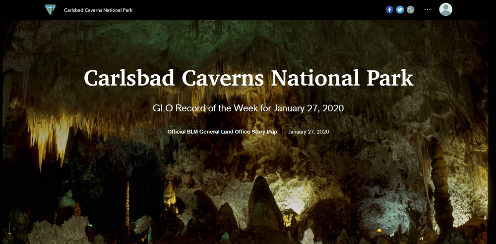 Cover of the Carlsbad Caverns National Park, GLO Record of the Week for January 27, 2020