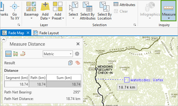 Using the measure tool to estimate a buffer width