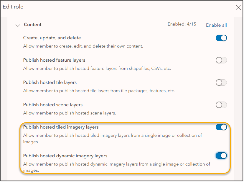 Tiled and dynamic imagery layer hosting privilege