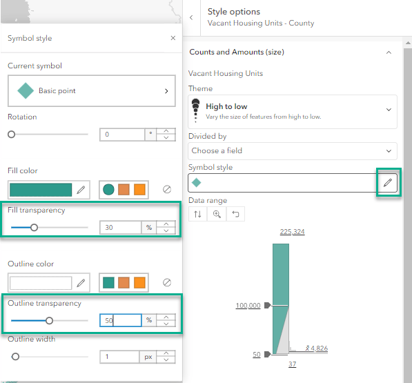 Adjust the fill transparency and the outline transparency.