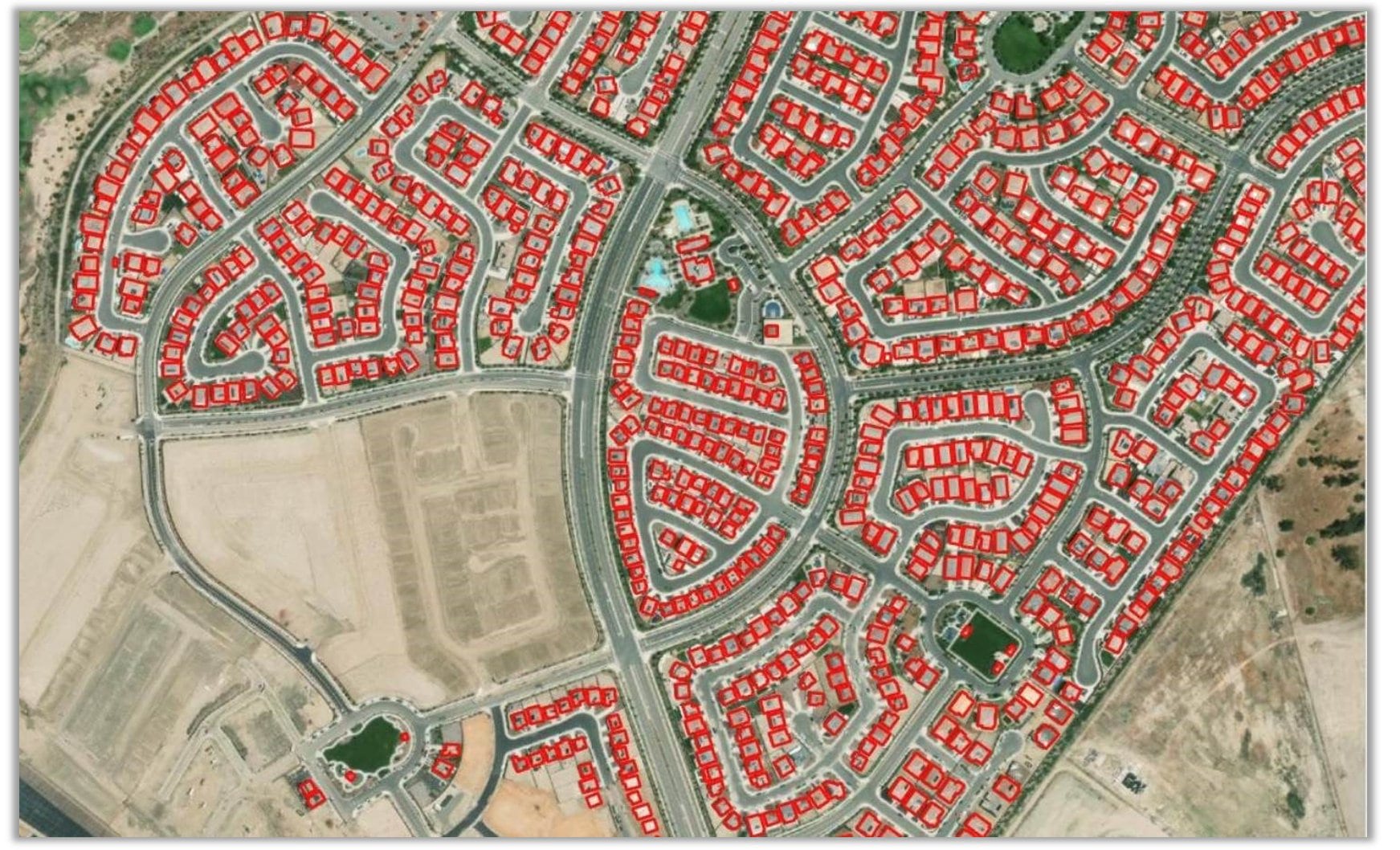 Building footprints automatically extracted using the new deep learning model