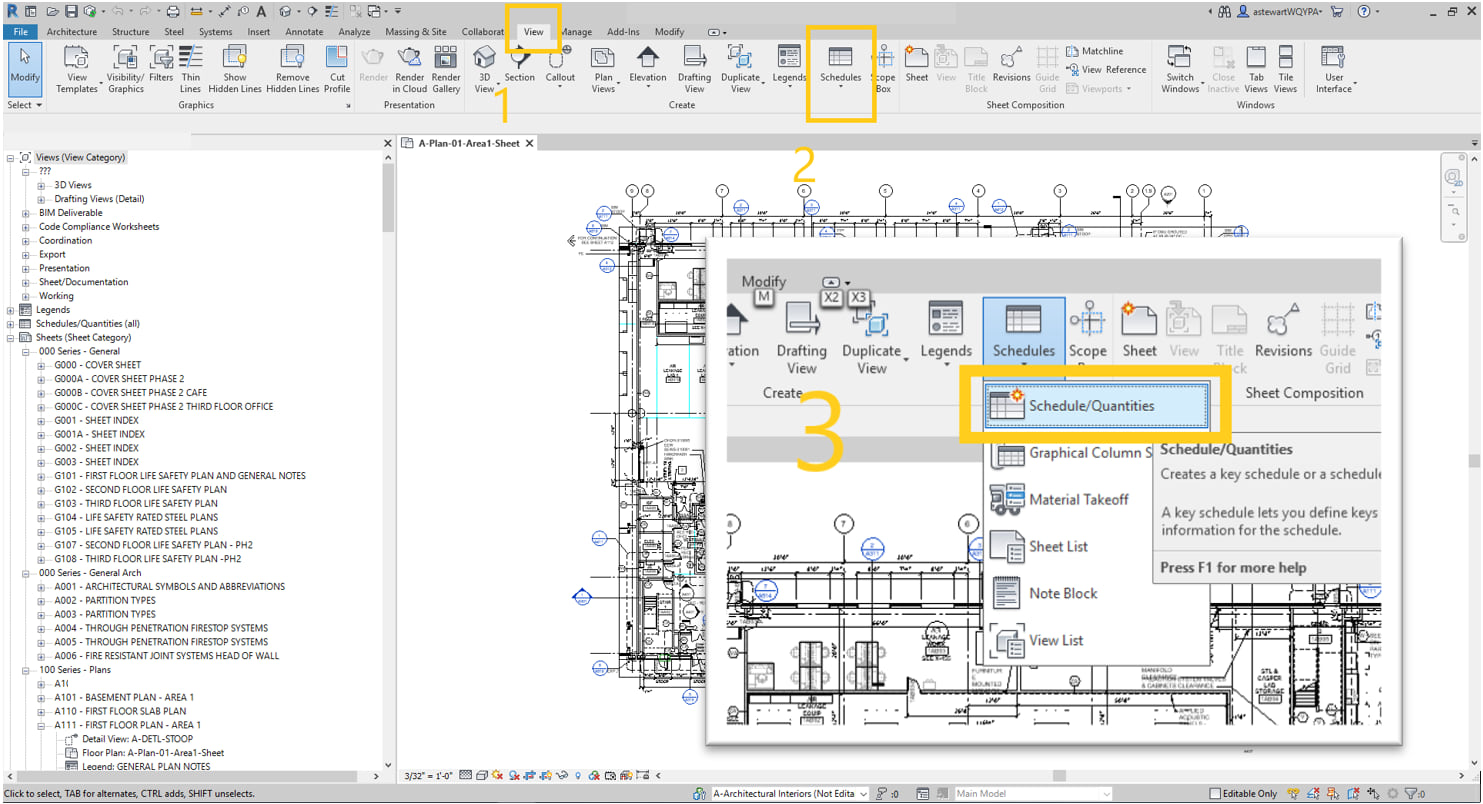 Selecting 'Schedule/Quantities'